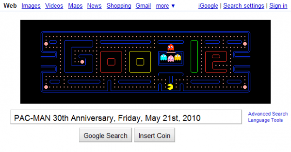 Google PACMAN 30th Anniversary Interactive Video Game Logo 2010-05-21 Google PAC-MAN 30th Anniversary Interactive Video Game Logo
