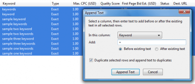 Google AdWords Editor: Append Text Tool cropped Google AdWords Editor: Append Text Tool