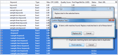 Google AdWords Editor: Confirm Replace Text cropped Google AdWords Editor: Confirm Replace Text