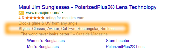 Google AdWords Ad Extension Structured Snippets Examples Styles