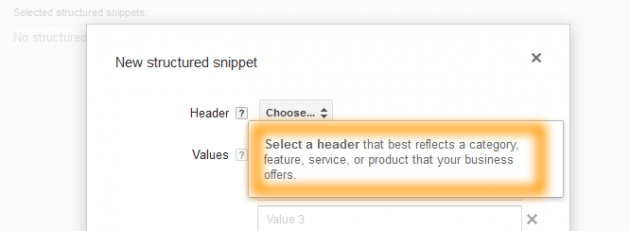 Structured Snippets Header Note