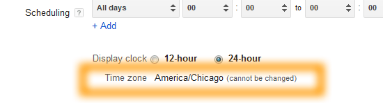 Google AdWords Ad Extension Structured Snippets Scheduling time zone