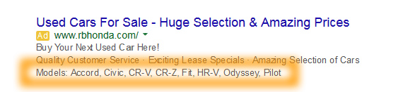 Google AdWords Ad Extension Structured Snippets Examples Models