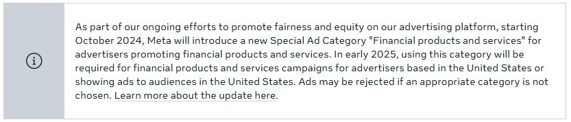 Financial Products Category for Meta Ads Update